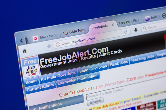 Ryazan, Russia - May 13, 2018: FreeJobAlert website on the display of PC, url - FreeJobAlert.com.