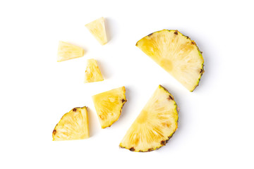 .Pineapple fly sliced piece collection set. .Set of pineapple Fruit food on white isolated .Clipping path.