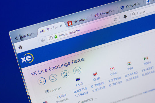 Ryazan, Russia - May 13, 2018: Xe website on the display of PC, url - Xe.com.