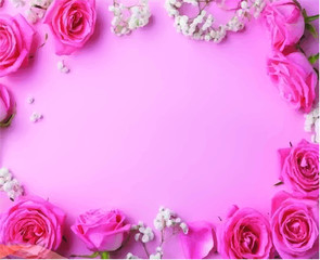 Red rose background around pink, artificial background for valentines day cards and love