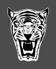 Tiger's portrait made in the form of a stick. Vector illustration for coloring book, t-shirts, tattoo art, boho design, posters, textiles. Isolated vector illustration.