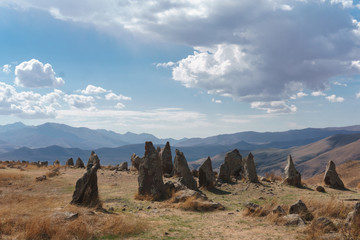 Megalithic complex Karahundzh in the mountains of Armenia.
