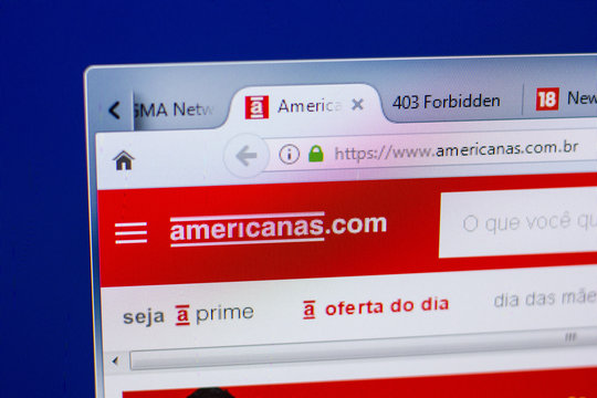 Ryazan, Russia - May 13, 2018: Americanas website on the display of PC, url - Americanas.com.