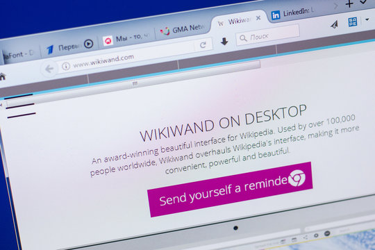 Ryazan, Russia - May 13, 2018: Wikiwand website on the display of PC, url - Wikiwand.com.