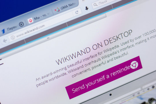 Ryazan, Russia - May 13, 2018: Wikiwand website on the display of PC, url - Wikiwand.com.