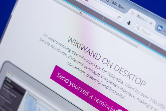 Ryazan, Russia - May 13, 2018: Wikiwand website on the display of PC, url - Wikiwand.com.