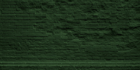 Old Green Texture Of Brick Wall. Old Green Brick Building Surface. Wall With Cracked Structure...