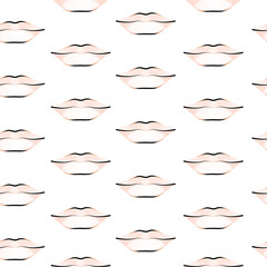 seamless pattern featuring delicate Nude lips, cosmetic product decor