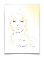  light outline of a female beautiful face on a white background, beauty illustration, print for cosmetic products