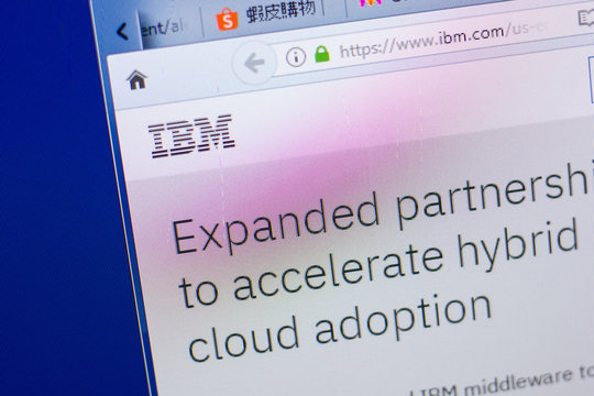 Ryazan, Russia - May 13, 2018: IBM website on the display of PC, url - IBM.com.