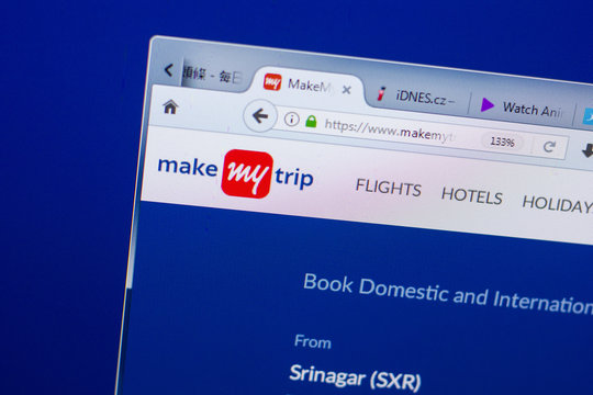 Ryazan, Russia - May 13, 2018: MakeMyTrip website on the display of PC, url - MakeMyTrip.com.