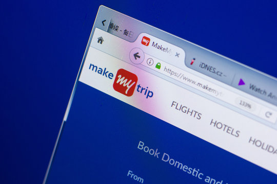 Ryazan, Russia - May 13, 2018: MakeMyTrip website on the display of PC, url - MakeMyTrip.com.