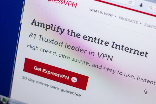 Ryazan, Russia - May 13, 2018: Express VPN website on the display of PC, url - Get-express-vpn.com.