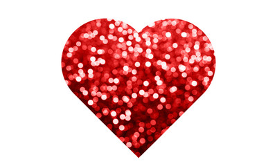 Heart shape with bokeh inside. Abstract vibrant color glowing love symbol isolated on white. Red valentine background.