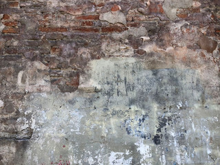 abstract grunge background with dark edges. Old wall partly with bricks. Copy space
