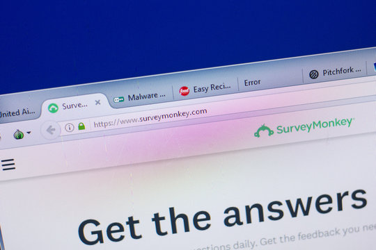Ryazan, Russia - May 13, 2018: SurveyMonkey website on the display of PC, url - SurveyMonkey.com.