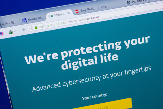 Ryazan, Russia - May 13, 2018: Eset website on the display of PC, url - Eset.com.