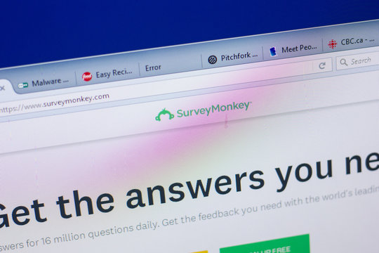 Ryazan, Russia - May 13, 2018: SurveyMonkey website on the display of PC, url - SurveyMonkey.com.