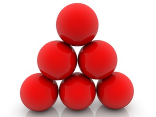Pyramid of red balls on a white background
