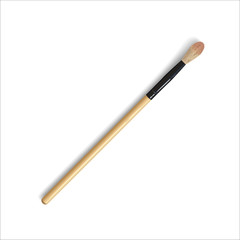 Realistic makeup brush for eyeshadow, concealer top view. 3d makeup tool isolated on white background. Vector illustration