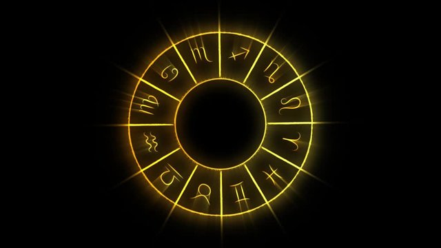 Zodiac wheel. Astrological calendar animation with horoscope symbols