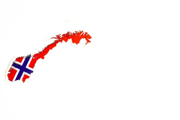 National flag of Norway. Country outline on white background with copy space. Politics illustration