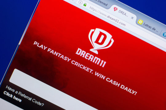 Ryazan, Russia - May 13, 2018: Dream11 website on the display of PC, url - Dream11.com.