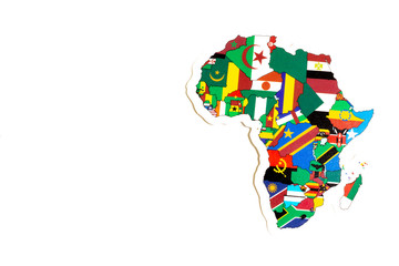 National flag of Africa. Continent outline on white background with copy space. Politics illustration