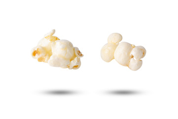 Popcorn piece on white isolated
