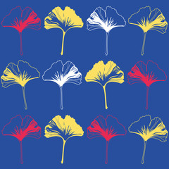 Vector seamless pattern ginko wax with yellow, white, red ginkgo leaves