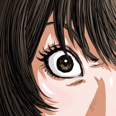 Close-up illustration of a beautiful woman staring