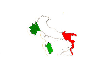 National flag of Italy. Country outline on white background with copy space. Politics illustration
