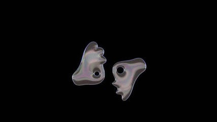 3D rendering of distorted transparent soap bubble in shape of symbol of American sign language interpreting isolated on black background