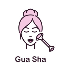 Facial Massage Gua Sha with Jade Roller. Vector Line Icon