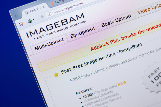 Ryazan, Russia - May 13, 2018: ImageBam website on the display of PC, url - ImageBam.com.