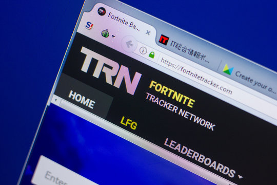Ryazan, Russia - May 13, 2018: FortniteTracker website on the display of PC, url - FortniteTracker.com.