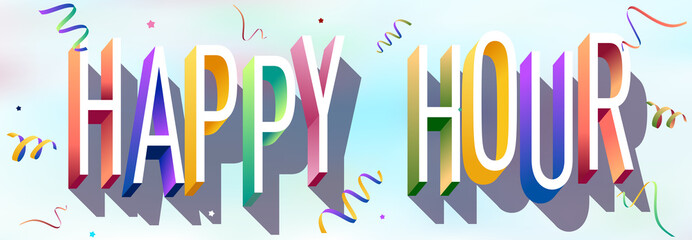 Colorful illustration of "Happy Hour" text