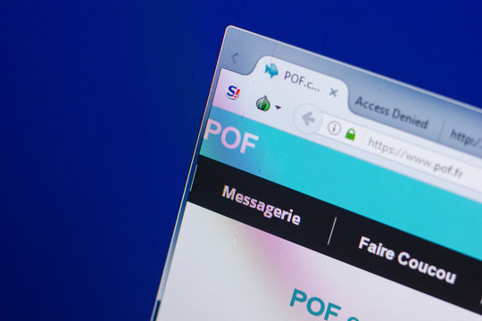 Ryazan, Russia - May 13, 2018: Pof website on the display of PC, url - Pof.com.
