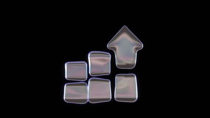 3D rendering of distorted transparent soap bubble in shape of symbol of bar chart  isolated on black background