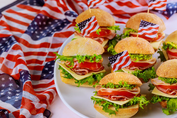 Festive sandwiches with american flag for patriot party.