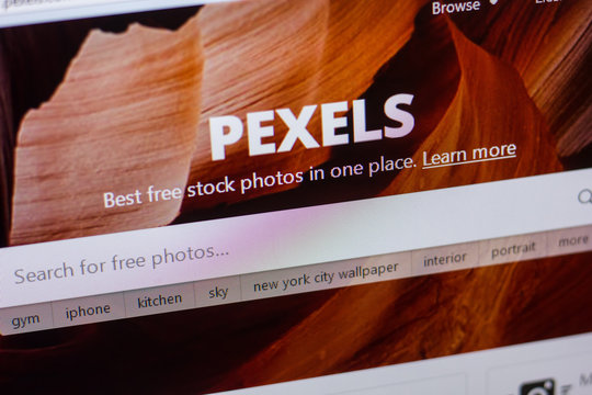 Ryazan, Russia - May 13, 2018: Pexels website on the display of PC, url - Pexels.com.