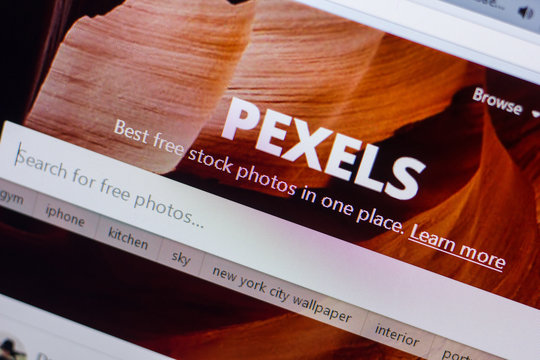 Ryazan, Russia - May 13, 2018: Pexels website on the display of PC, url - Pexels.com.