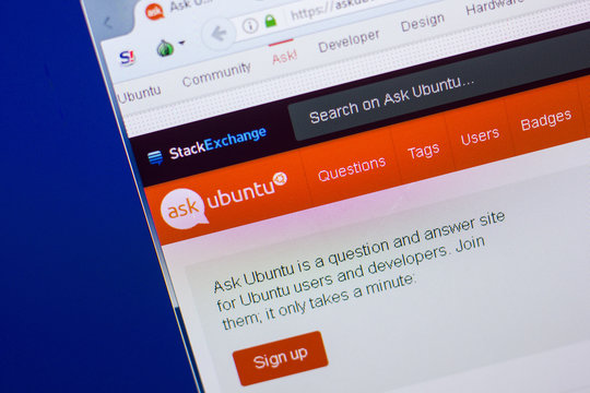 Ryazan, Russia - May 13, 2018: AskUbuntu website on the display of PC, url - AskUbuntu.com.