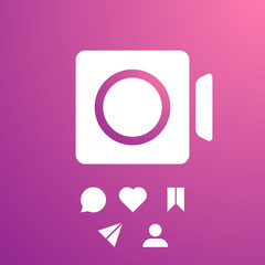 Bright gradient set of social media icons. Vector concept symbol video camera with post interface buttons.