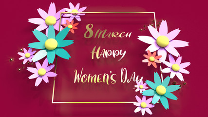 flowers and gold 3d rendering for women day content..