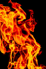 Fire flame set isolated on black isolated background - Beautiful yellow, orange and red and red blaze fire flame texture style.