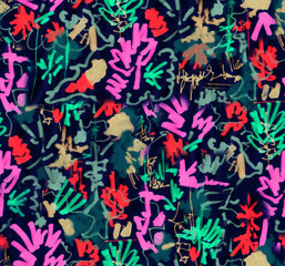 Abstract seamless pattern. Abstract background with graffiti in asian style. Drawn with marker on rice paper.