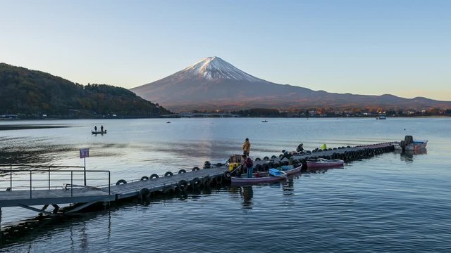 4k Time lapse Sunrise of Fuji Mountain at Kawaguchiko Lake,Japan