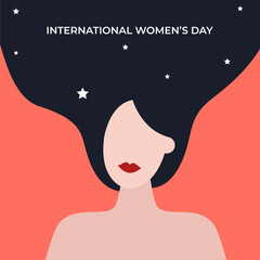 silhouette of a woman with long hair. greeting card for women's day
