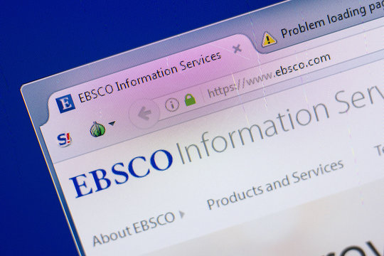 Ryazan, Russia - May 13, 2018: Ebsco website on the display of PC, url - Ebsco.com.